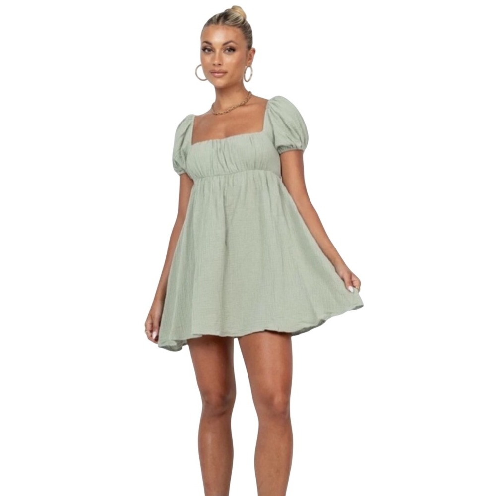 Princess Polly Let's Dance Mini Dress Puff Sleeve Green 12 Coquette Babydoll